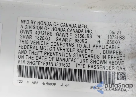 2022 Honda Civic Touring z USA, uszkodzony, nr VIN 2HGFE1F91NH301632